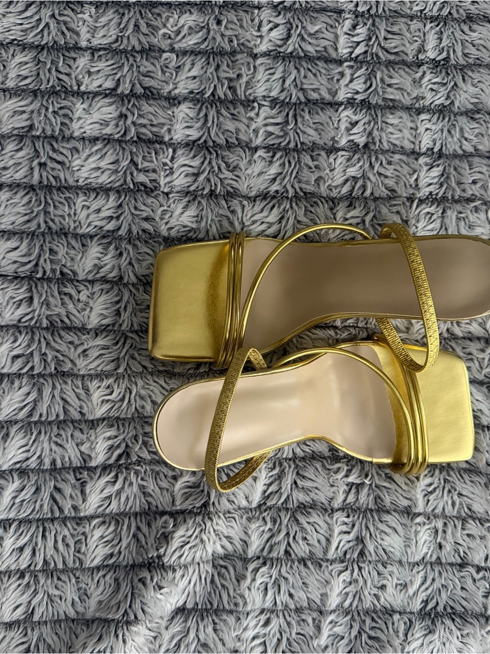 Fashion Nova Gold Strappy Square-Toe Heeled Sandals